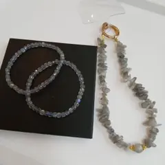 高品質 ラブラドライト　ブレスレット 2本 4mm　＋ ストラップ 天然石