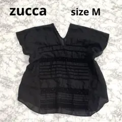 ZUCCA ズッカ リネン100%フレンチスリーブブラウス M ブラック