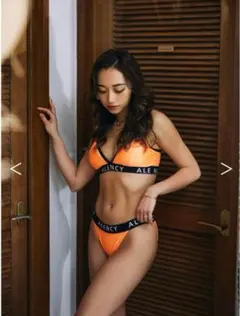 ALENCY アレンシー 水着 ロゴ入りトライアングルビキニ ネオングリーン