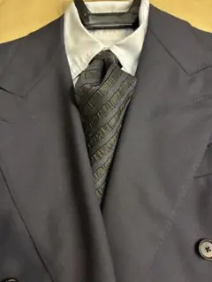 【イタリア製】BIGLIDUE シルクウール　ブラックネイビーストライプネクタイ