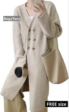 [RoyzTocz] レディース カーディガン ロング丈 ニット Vネック ワン