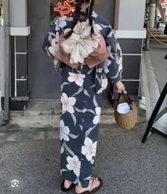 ネイビー花柄浴衣・帯セット
