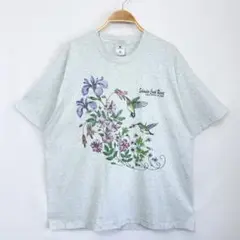 90s カナダ製 花 鳥 プリント 半袖 Tシャツ シングルステッチ S16b