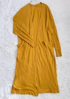 ズーティー ロングカーディガン（M）マスタードイエロー 薄手 透け感 羽織り