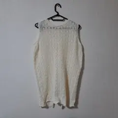 アイボリー レース編み ノースリーブ ニット