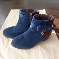 ブーツ　20センチ　ショートブーツ　ネイビーブラウン