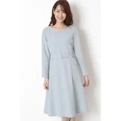 ナチュラルビューティーベーシック ハートネックワンピース ブルー L ベルト付き