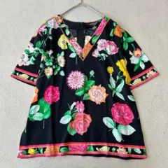 新品 レオナール スポーツ チュニック ワンピース 切手柄 花柄 42 XL
