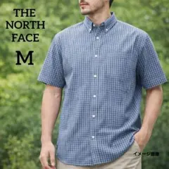 【ザノースフェイス】半袖チェックシャツ　M　グレー　コットン100％　きちんと