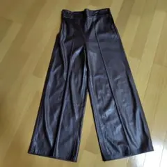 ZARA ワイドパンツ ダークブラウン フェイクレザー