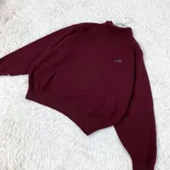 クロコダイル　ウールニット　セーター　タートルネック　ブラウン　レッド　Lサイズ