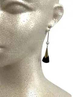 パール×紺フリンジ ロングピアス 約8cm