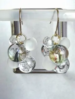 日本製アクリル鈴丸ビーズピアスイヤリング　437