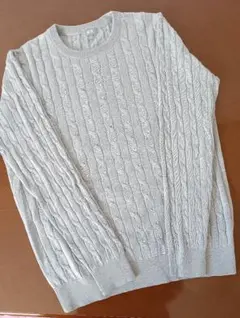 ユニクロ 　コットンカシミヤ　クルーネックセーター 　杢グレー　ケーブル 　L