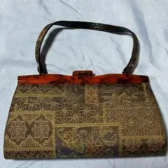 【未使用】大島紬　和装用バッグ　べっ甲　がま口　正絹　クラッチバッグ