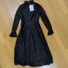 黒 S レース シアー ワンピース ドレス ロング 着瘦せ パーティー