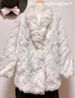 レトロ●美品●エコファー●コート●mix白●クラシカル