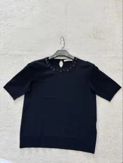 ANAYI アナイ 半袖ニット ビジュー ネイビー 38サイズ 美品 - メルカリ