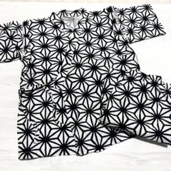 【110cm】男の子 甚平 浴衣 麻の葉模様 モノトーン