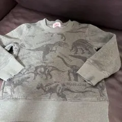 恐竜プリント トレーナー　120cm スモークグリーン　ティラノサウルス
