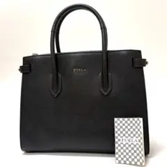 美品　フルラ　ハンドバッグ　オールレザー　ロゴ　自立　ブラックのサムネイル