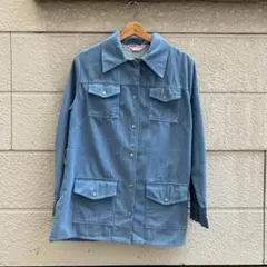 70s USA古着 編みデザイン 刺繍 デニムシャツジャケット vintage