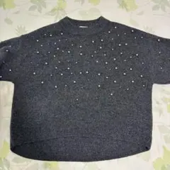 H&M ブラックパール　ビジューニット　XS (ゆったり大きめ)