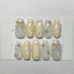 【 サイズ変更可 】 ネイルチップ　フレンチガーリー　韓国