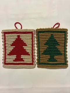 [ハンドメイド]クリスマスツリー柄　コースター　鍋敷き　オーナメント 編みもの