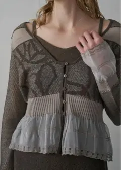 c*u様 jacquard pattern sheer knit cardigaのサムネイル