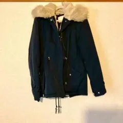 【ZARA　Woman】ネイビー ダウンジャケット ファー付き