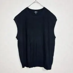 ユニクロ ニット ベスト ブラック クルーネック シンプル 重ね着 a1862