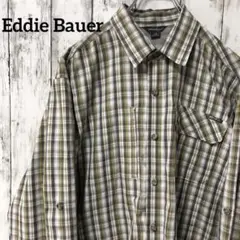 C2414 Eddie Bauer 長袖シャツ ワークシャツ チェック 海外古着
