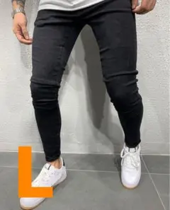 【残り1品】メンズ デニム ブラック 黒 L スキニー ストレッチパンツ