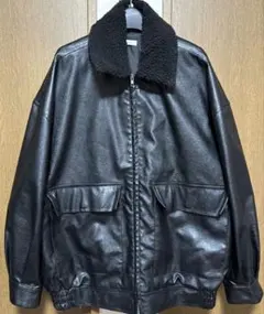 【人気】cussil ボアフライトジャケット L 黒 レザージャケット 古着系