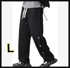 ドレープパンツワイドシルエットサイドボタン カーゴパンツユニセックス L