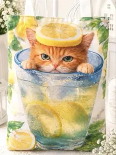 【本日23時まで販売】人気猫バッグ　茶トラ猫　レモネード　丈夫な新品トート