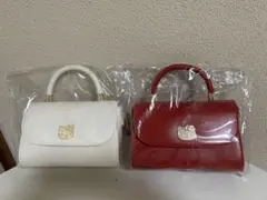 ハローキティ持ち手付きロングストラップショルダープレートバッグ　赤と白