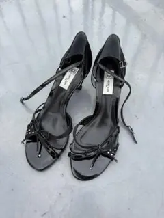 美品MICHEL KLEINラインストーンリボン ストラップサンダル24.5cm