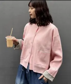 【新品】UVカット&接触冷感♡ピンク カーディガン 袖バイカラーのサムネイル