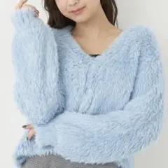 earth mixフェザーニットカーディガン スカイブルー