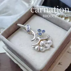 シルバー フラワー ブローチ アクアマリン カーネーション 入学式 卒業式