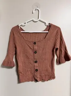 GRL フロントボタンフレア袖リブニットトップス