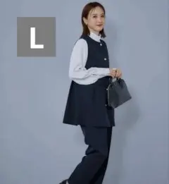 新品 しまむら 田中里奈 mysa ペプラム ジレ ネイビー L