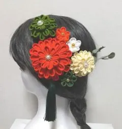 髪飾り 髪飾りオレンジ 髪飾り緑 成人式 卒業式 七五三 つまみ細工 振袖 袴