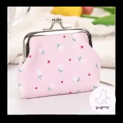 【母の日の贈り物として　60～70代のお母様】がま口財布　バラとハートのプリント