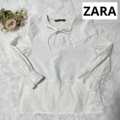 ZARA ザラ　セーラーカラー　ブラウス　リボン付き　ホワイト　S