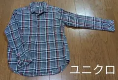 ​ユニクロ キッズ 長袖 チェックシャツ ネルシャツ 140cm グレー