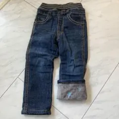 デニム　パンツ ズボン　フリース裏地 星柄