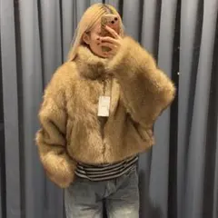 新品未使用 フェイクファー Y2K ショート丈 ダブルジップ ジャケット 毛皮風